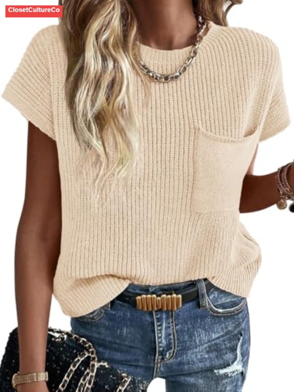 Women's Ribbed Knit Sleeveless Sweater Vest Crew Neck Loose Fit